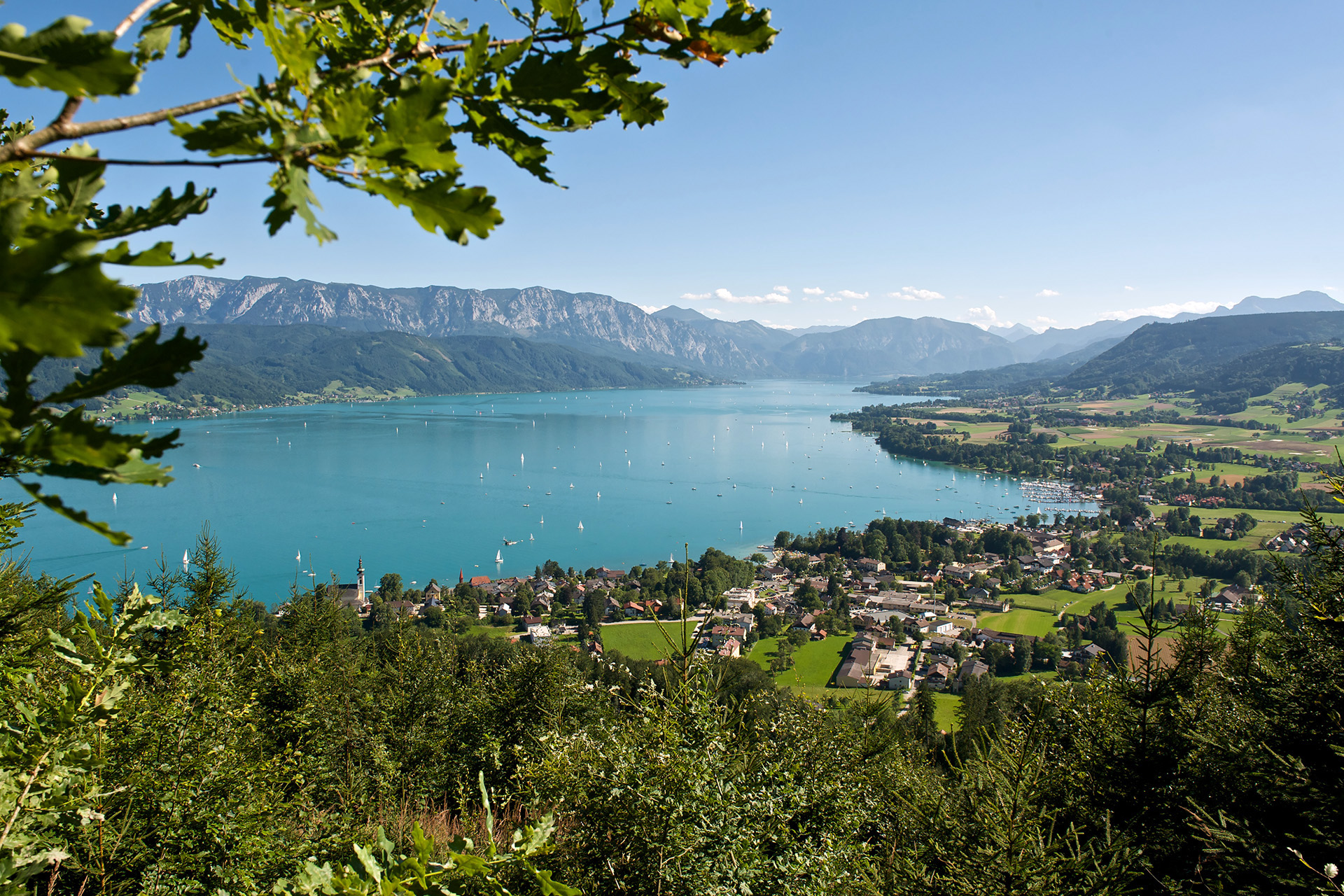 Einzigartige Lage direkt am See, Bilck vom Buchberg auf den Häuplhof direkt am Attersee